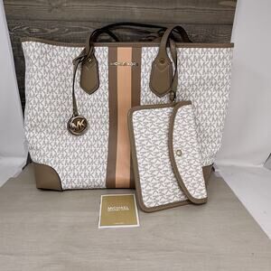 Michael Kors EVA Large Tote Purse Cantaloupe Multi with Pouch New